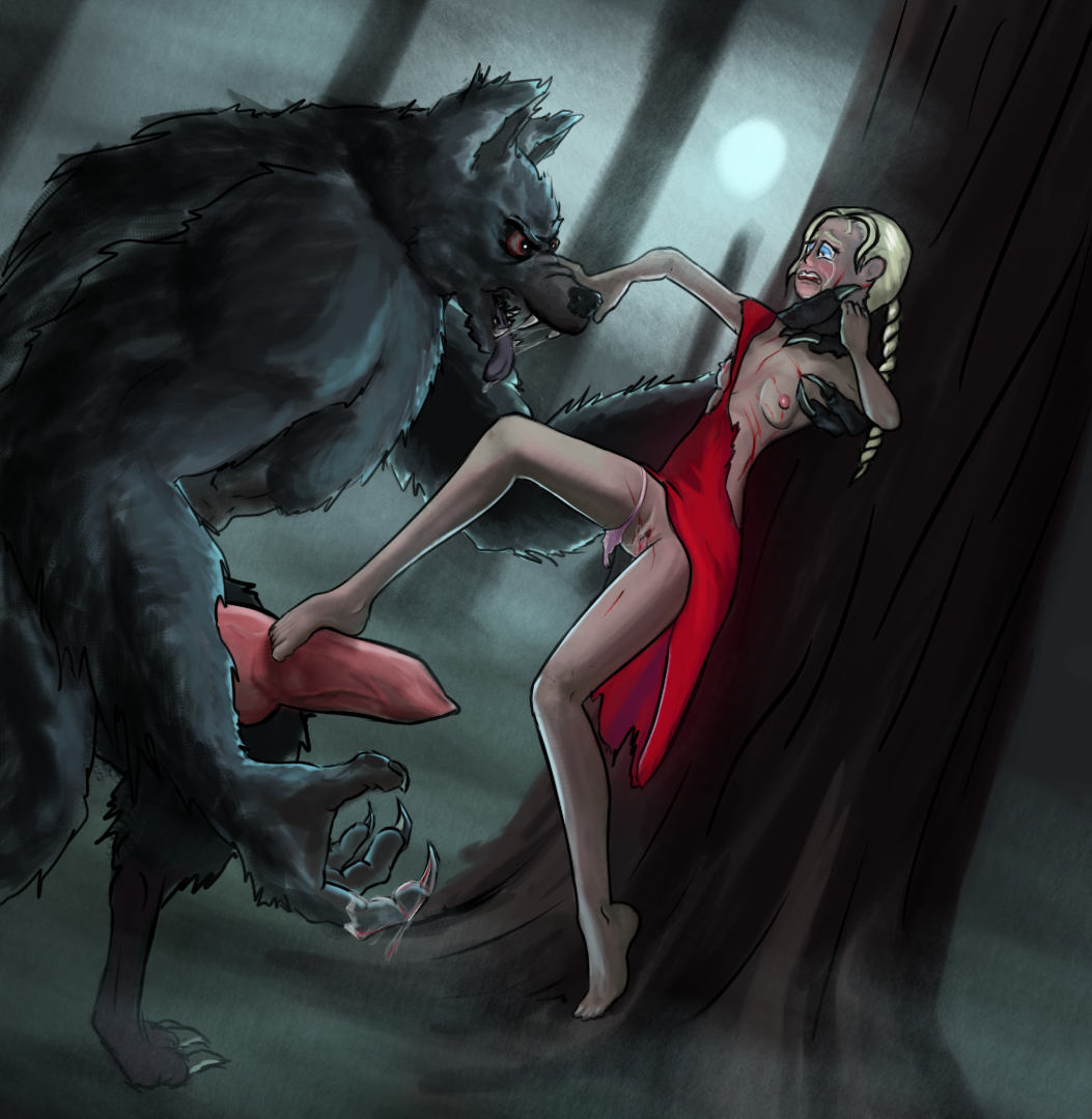 Logisk Fancy kjole Rejse Rule 34 - angry asphyxiation blonde hair blood blue eyes canine penis  clothing crying defeated imminent rape interspecies larger male little red  riding hood nipples piroguete pussy red dress sad scratches size