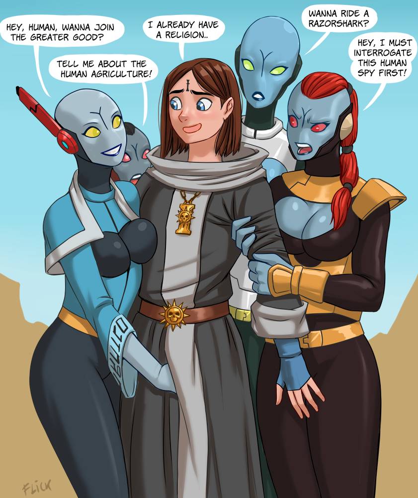 Rule 34 - 1girls 3girls aggressive alien alien girl brother dimetrius  crotch grab english english text female flick fully clothed human male  surrounded tau text text bubble warhammer warhammer (franchise) warhammer  40k | 4399456