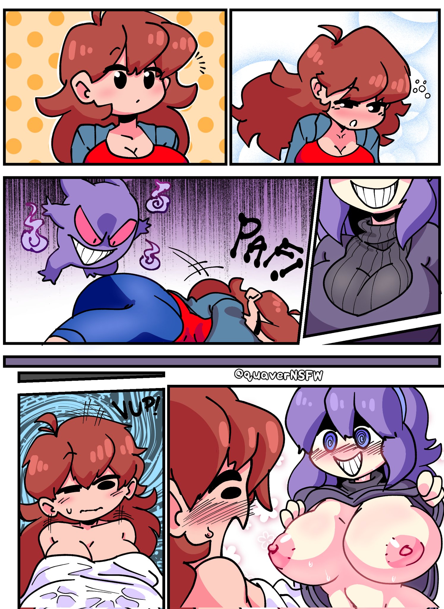 areolae blush breasts cleavage comic creepy smile crossover friday night funkin gengar girlfriend (friday night funkin) hex maniac hypnosis kidnapped kidnapping pokemon quavernsfw shirt liftrnrape