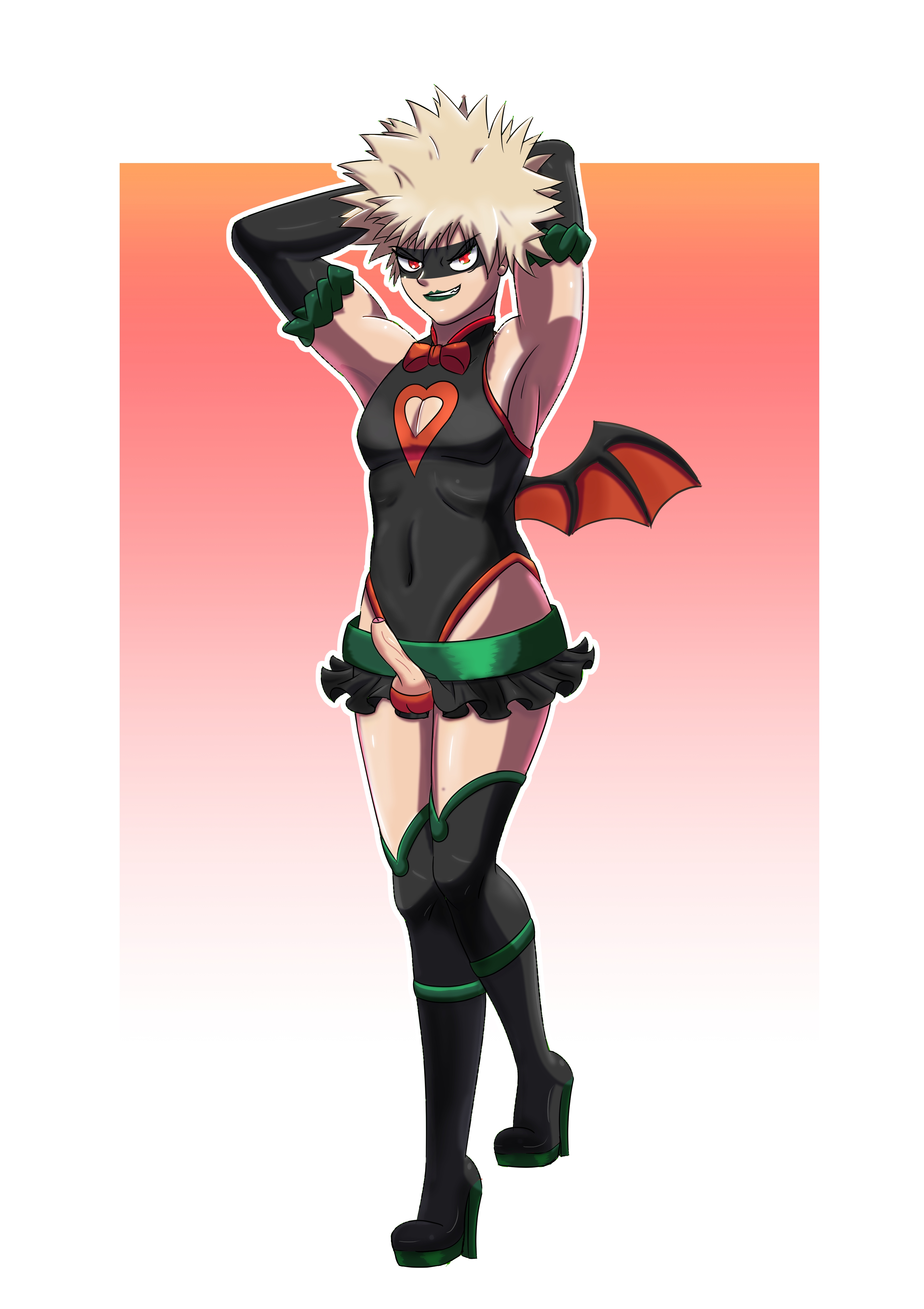 1boy 2021 color crossdressing erection flechitas high heels boots katsuki bakugou lipstick my hero academia penis pop step (cosplay) red eyes tagme trap vigilante: my hero academia illegals