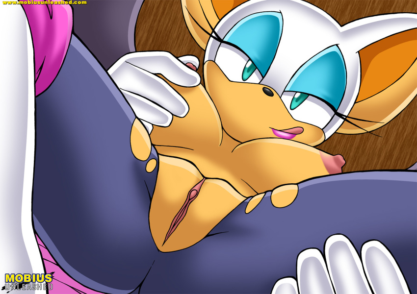 1girls anthro ass bat bedroom_eyes blue_eyes breasts butt eyelashes female female_only front_view gloves highres licking_lips lipstick looking_at_viewer mobius_unleashed nipple_pinch nipples palcomix pointy_ears pussy ripped_bodysuit ripped_clothing ripped_pantyhose rouge_the_bat solo sonic_(series) sonic_the_hedgehog_(series) sonic_x vagina