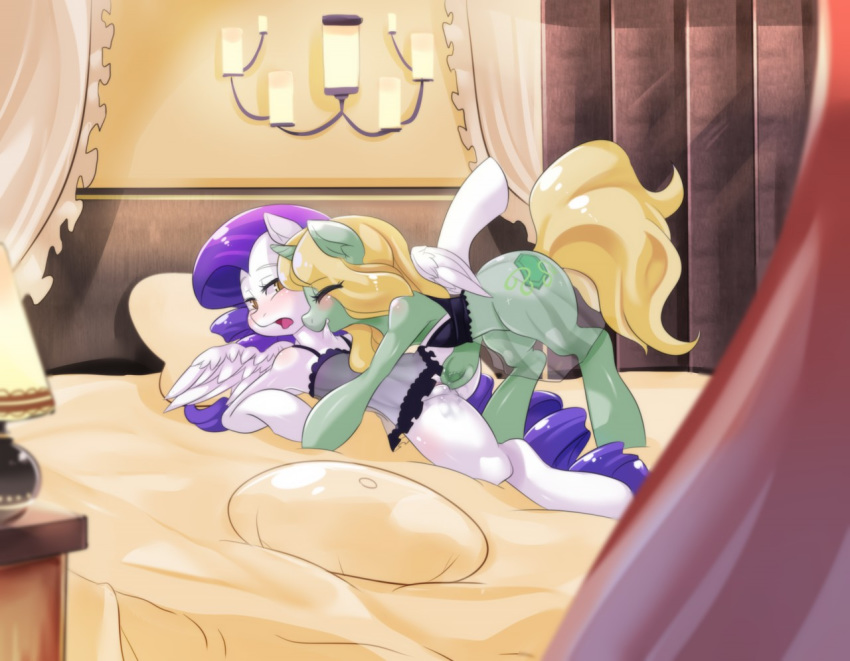 2015 bed duo equine fan_character female feral freedomthai friendship_is_magic horn mammal my_little_pony nightgown pegasus pussy rarity_(mlp) unicorn vaginal_penetration wings yuri