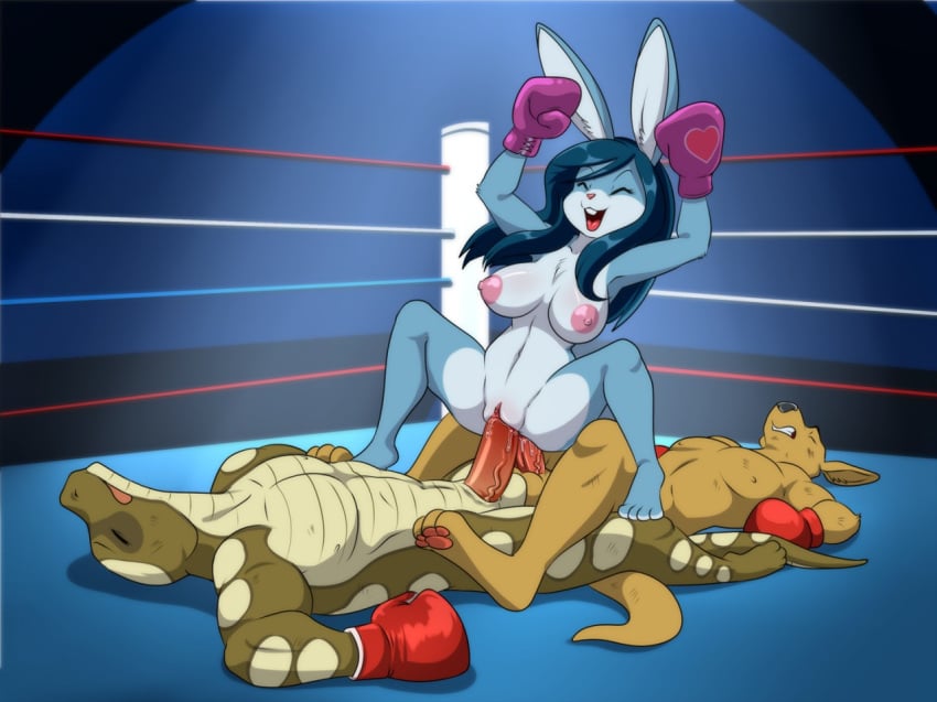 2015 anal anal_sex anthro balls black_nose blue_fur blue_hair boxing boxing_gloves boxing_ring breasts buckteeth clitoris closed_eyes clothes defeated detailed_background erection female fur furry gloves group group_sex happy heart heart_boxing_gloves humanoid_penis jack kangaroo knocked_out lagomorph lizard lonbluewolf long_hair lying magenta_boxing_gloves magenta_gloves male mammal marsupial navel nipples nude open_mouth pawpads paws penetration penis pink_nose pussy pussy_juice rabbit red_boxing_gloves red_gloves reptile scalie sex sport straight summerbunny teeth threesome tongue tongue_out vaginal_penetration vein zavis