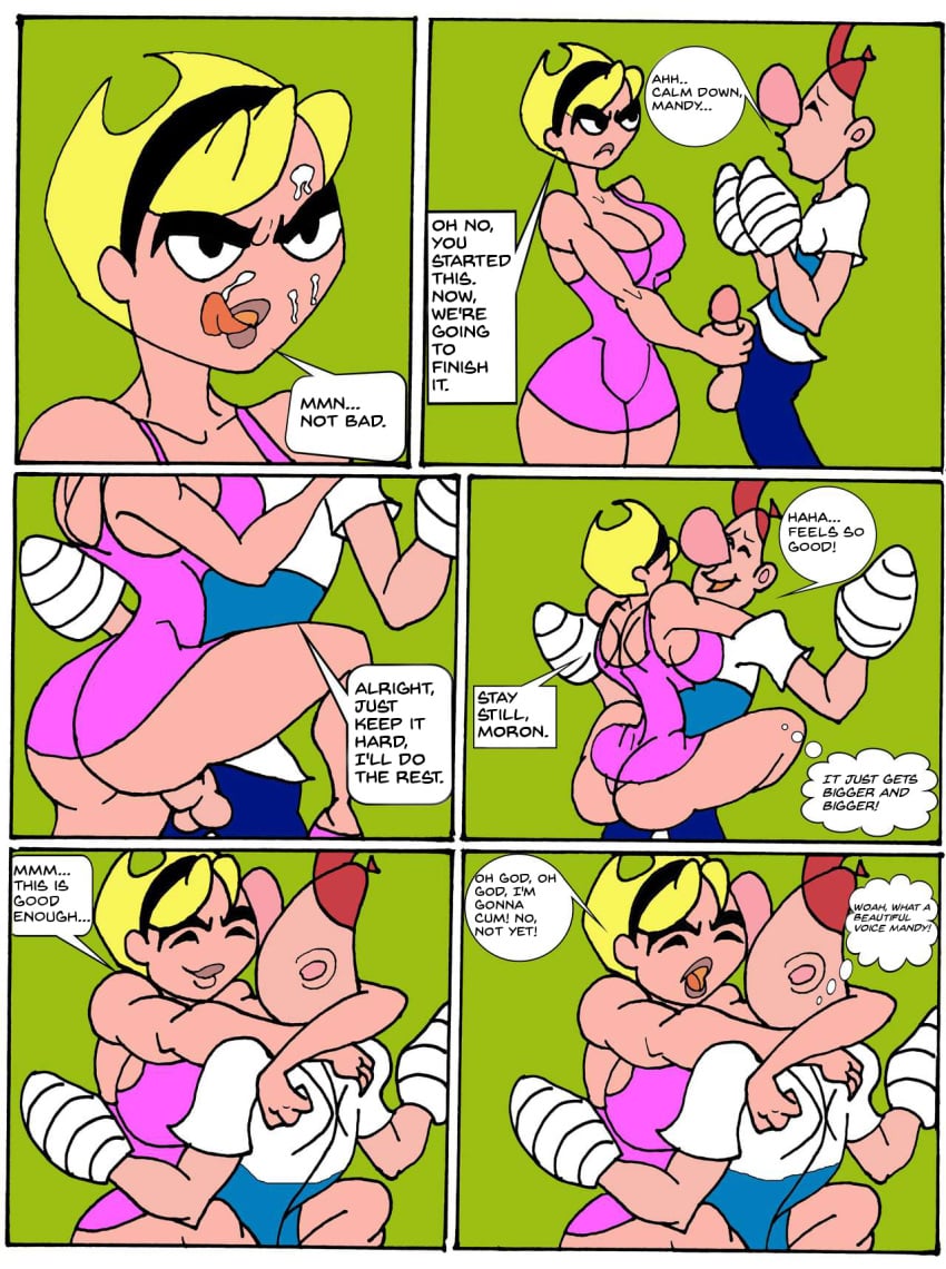 1boy 1girls ass balls big_ass big_breasts billy billy_(billy_and_mandy) breasts buenos_dias_mandy caglioro3666 cartoon_network cleavage comic cum cum_on_face curvy dat_ass dialogue english female human licking_lips male mandy mandy_(billy_and_mandy) moaning nude nudity penis sex sideboob straight the_grim_adventures_of_billy_and_mandy tongue_out translated