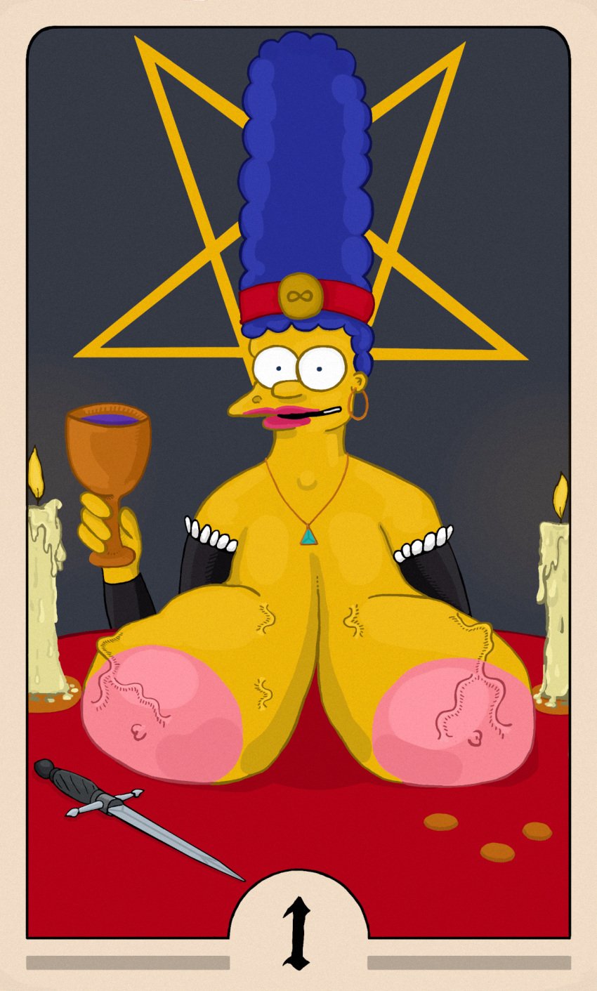 1girls 20th_century_fox 20th_century_studios areola big_areola big_breasts blue_hair breasts busty candle card dagger enormous_breasts female female_only gigantic_breasts huge_breasts large_breasts magic marge_simpson milf nipples solo solo_female tarot tarot_card the_magician_(tarot) the_simpsons top_heavy_breasts veins voluptuous voluptuous_female yellow-skinned_female yellow_skin