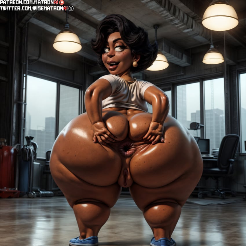 4k ai_generated anus ass_grab bbw black_body butt_grab dark-skinned_female dark_skin donna_tubbs family_guy female female female_only grabbing grabbing_ass grabbing_own_ass highres hips hips_wider_than_shoulders human looking_at_viewer looking_back massive_ass massive_thighs matronai_(artist) mature mature_female mature_woman milf overweight overweight_female patreon patreon_username pinup puffy_anus pussy solo solo_female solo_focus stable_diffusion the_cleveland_show thick_thighs thighs twitter_username wide_hips