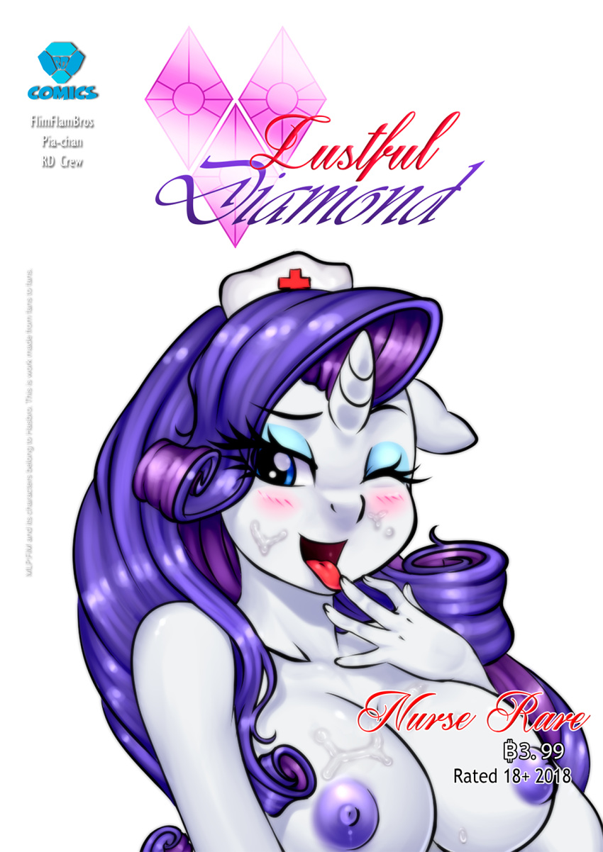 + 2018 anthro anthrofied areola blue_eyes blush breasts comic cover cum cum_on_face english_text equine eyeshadow female friendship_is_magic hat horn licking makeup mammal my_little_pony nipples nurse nurse_hat pia-sama rarity_(mlp) simple_background solo straight_hair text tongue tongue_out unicorn white_background