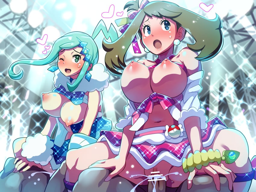 2boys 2girls alternate_breast_size areolae bare_breasts bare_midriff bare_shoulders blue_eyes blue_hair blush boris_(noborhys) bottomless_skirt bouncing_breasts breast_focus breasts breasts_out brendan_(pokemon) brown_hair censored clothes clothing cum cum_drip cum_in_pussy cum_inside cum_squirt cumshot curvy dark-skinned_male dark_skin dress earring earrings ejaculation erect_nipples erection exhibitionism exhibitionist exposed exposed_breasts exposed_nipples exposure female female_on_top female_penetrated female_with_female full_face_blush girl_on_top green_eyes huge_breasts human human_only interracial lisia_(pokemon) long_hair male male_penetrating male_with_female male_with_male may_(pokemon) may_(pokemon_oras) midriff multiple_girls navel nintendo nipples no_bra no_panties on_top one_eye_closed onstage open_mouth penetration penis pokemon pokemon_oras public public_exposure public_nudity public_sex pussy reverse_cowgirl_position ride riding sex shoulders sitting skirt skirt_lift small_nipples spread_legs stage straight vagina vaginal_penetration vaginal_sex video_games wink