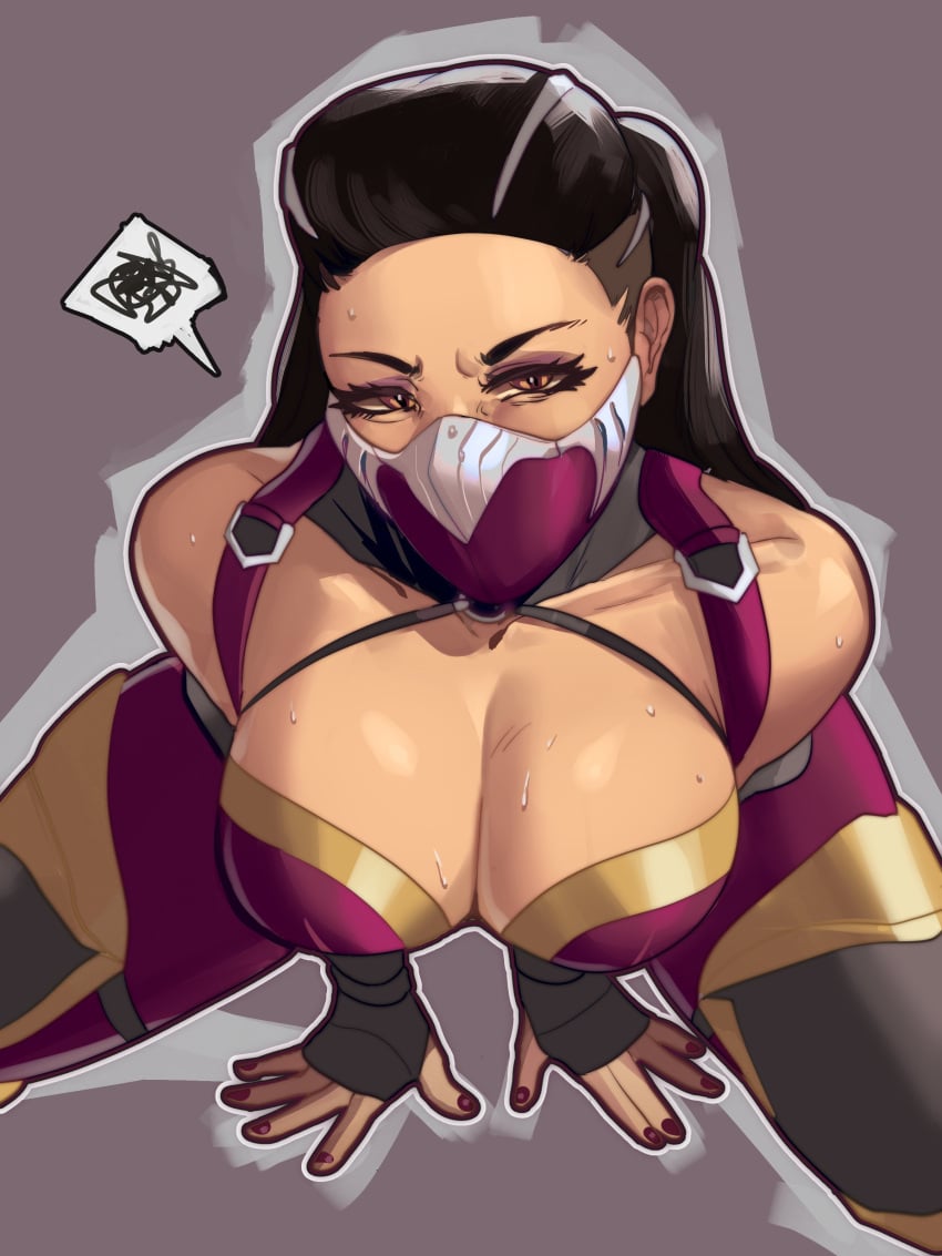 1girls angry annoyed breasts female female_only looking_at_viewer mileena mortal_kombat mortal_kombat_1_(2023) skullworms solo sweat sweatdrop tagme