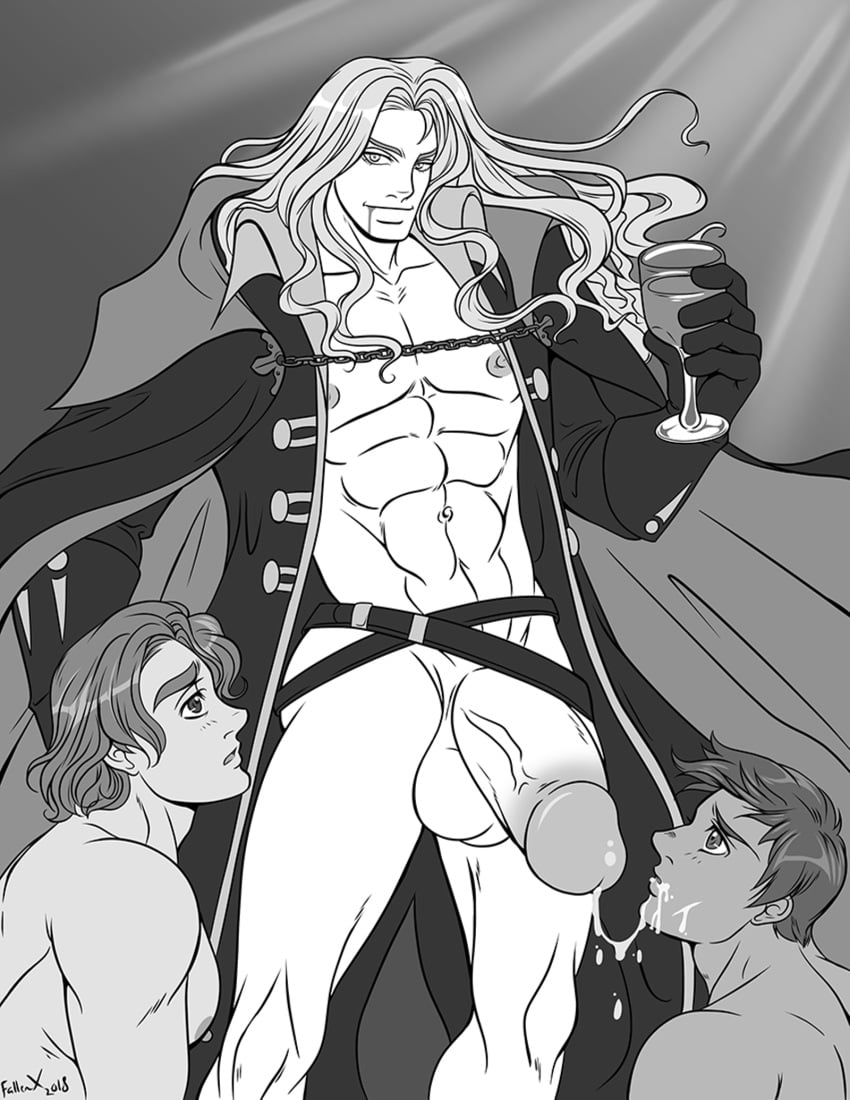 -practically_nude 2018 3/4_view adonis_belt after_blowjob alucard_(castlevania) areolae bara bara_tits belly_button blowjob breasts castlevania castlevania:_symphony_of_the_night castlevania_(netflix) castlevania_iii:_dracula's_curse castlevania_nocturne cum_on_face cum_on_penis cum_trail dhampir flowing_hair glans gloves greyscale hairless_balls hairless_penis half_naked half_nude hi_res highres holding_drink holding_glass hunk kneecaps konami large_muscles large_penis line_art long_hair_male male/male/female male_only mmf mmf_threesome monochrome monster_boy muscular_male naked_belt naked_cape naked_cloak naked_coat nipples partially_clothed partially_retracted_foreskin penis penis_worship practically_nude smiling testicles thick_penis thighs threesome uncensored unknown unknown_artist unknown_character unknown_female unknown_male urethra vampire veiny_penis wine_glass
