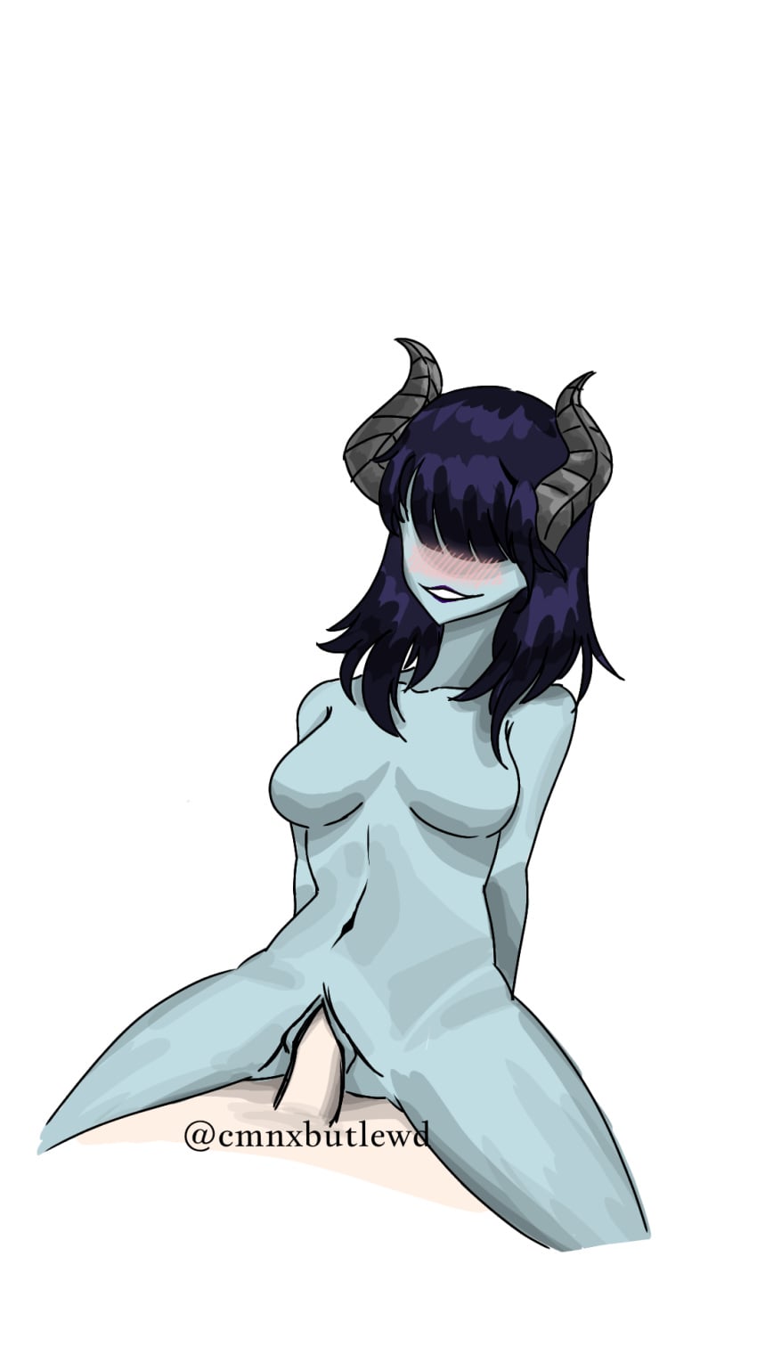 blush chillyroom horn necromancer (soul knight) pale skin purple  hair purple lipstick soul knight