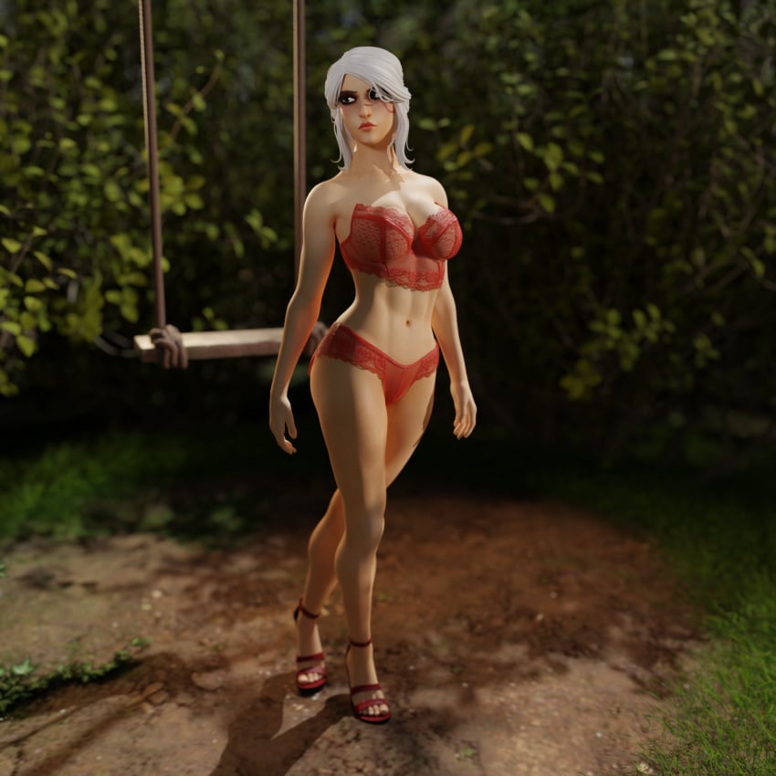 3d 3d_model ciri_(cosplay) forest high_heels large_breasts lingerie overwatch overwatch_2 pharah qb_works scar solo_female the_witcher_(series) the_witcher_3:_wild_hunt
