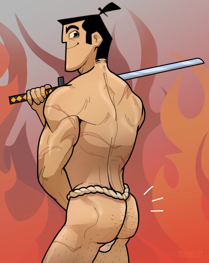 ass ass_focus cartoon_network east_asian east_asian_male gay hairy_anus hairy_ass jockbeest male male_focus male_only male_solo muscles muscular muscular_male samurai samurai_jack samurai_jack_(character) solo solo_male