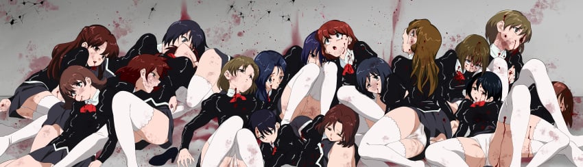 agent_aika blood blood_stain bloody_clothes corpse death gore gunshot_wound guro multiple_girls panties ryona thighhighs