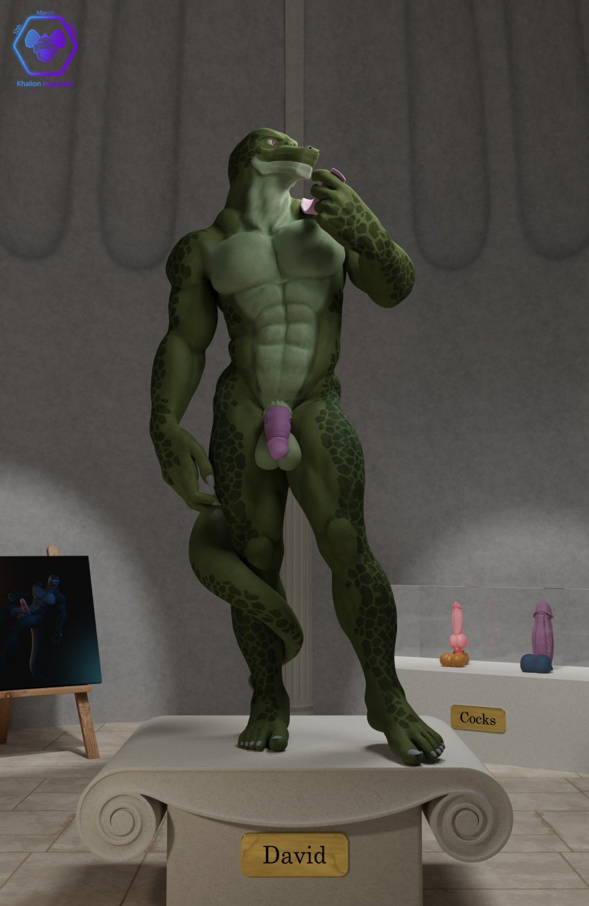 1boy 2023 3d_(artwork) 5_fingers 5_toes abs absurd_res animal_dildo animal_sex_toy anthro arm_markings balls ballsack biceps biped canine_dildo canvas claws cotton david_(khalionhyperion) david_(michelangelo) digital_media_(artwork) dildo display_case easel feet fine_art_parody finger_claws fingers flaccid_penis floor foreskin foreskin_folds front_view genitals green_balls green_body green_scales green_skin green_tail head_markings hi_res holding_object humanoid_feet humanoid_genitalia humanoid_hands humanoid_penis inside intact khalionhyperion knot knotted_dildo leg_markings lizard lizard_(petruz) looking_away male male_only markings multicolored_penis muscles muscular_male nude_male painting pecs pedestal penis pillar plantigrade pose public_domain purple_eyes purple_penis reptile retracted_foreskin scale_markings scales scalie scrotum sex_toy sign solo standing tail tail_around_leg tail_markings testicles text tile tile_floor toe_claws toes two_tone_penis uncut veiny_penis watermark