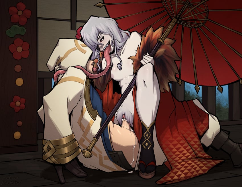 1boy 1girls absurdres alternate_costume assertive_female breasts commission commissioner_upload cowgirl_position cum cum_in_pussy embla_(fire_emblem) female female_pubic_hair fire_emblem fire_emblem_heroes french_kiss fur-trimmed_kimono fur_trim gradient_clothes highres hood hood_up japanese_clothes kimono kiran_(fire_emblem) kiran_(male)_(fire_emblem) kissing lace-trimmed_eyepatch licking long_tongue luckymentha male medium_breasts navel new_year nintendo nipples official_alternate_costume overflow penis prehensile_tongue pubic_hair pussy pussy_juice robe saliva sex shrine socks spread_legs straight tongue tongue_hold unkempt vaginal_penetration very_long_tongue