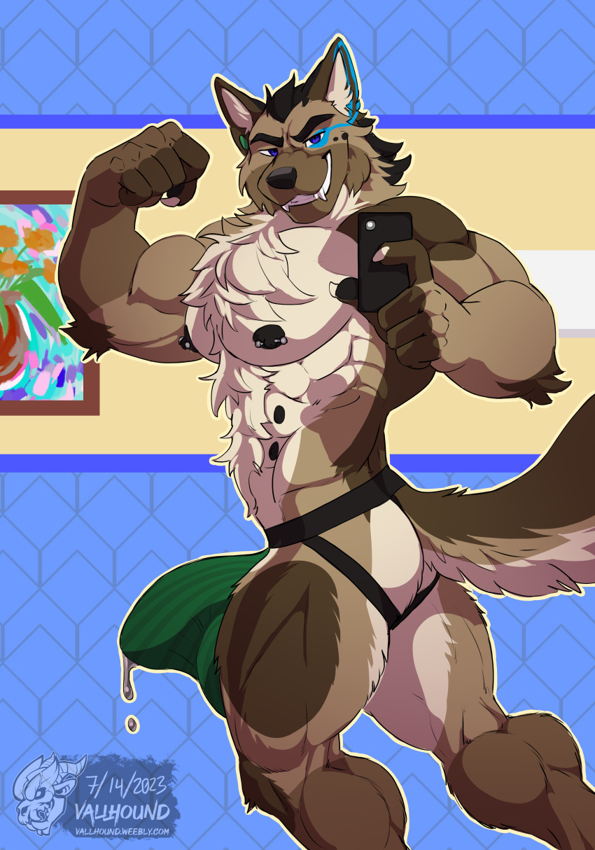 abs absurd_res anthro big_bulge body_hair bulge canid canine canis clothing domestic_dog edan_shepherd filf fluffy german_shepherd happy_trail herding_dog hi_res invalid_tag jockstrap leaking male male_only mammal muscular nipples pastoral_dog pecs piercing solo underwear vallhund