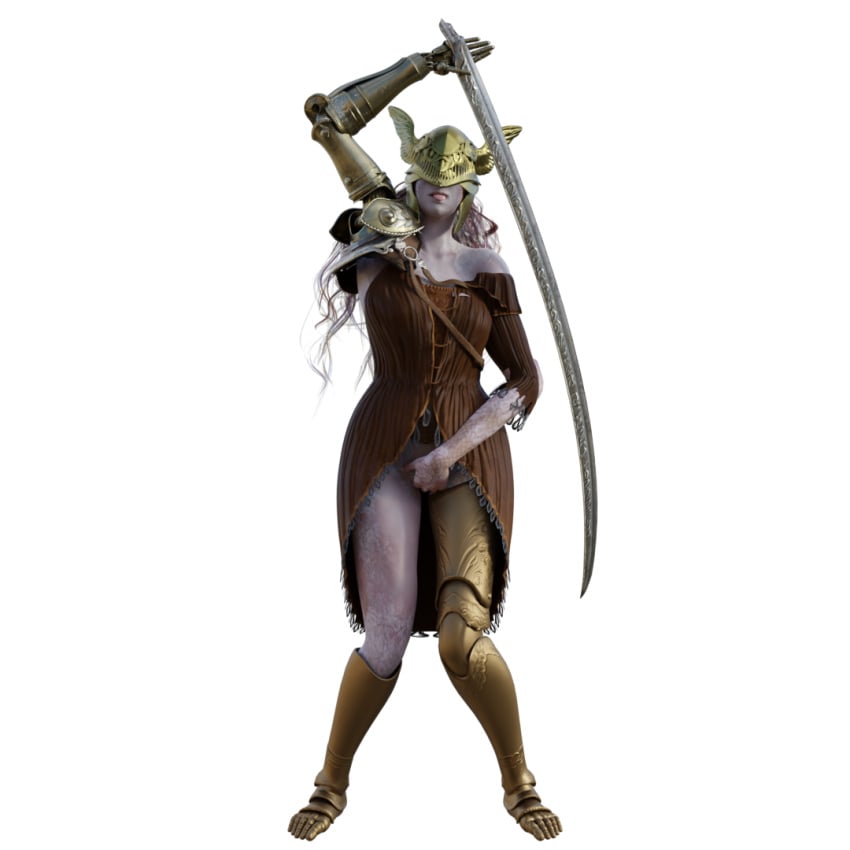 clothed elden_ring fingering fromsoftware malenia_blade_of_miquella obscured_face prosthetic prosthetic_arm prosthetic_leg prosthetic_limb red_hair solo solo_female sword taller_female transparent_background
