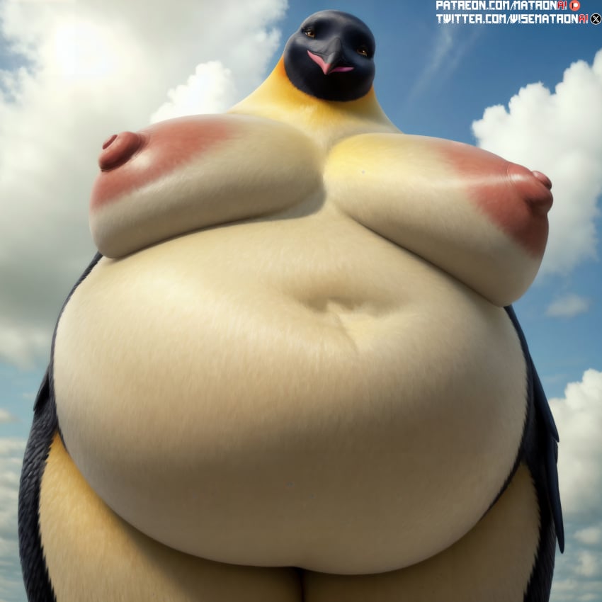 4k ai_generated anthro bbw belly belly_button big_belly big_nipples female female_only gloria_(happy_feet) happy_feet highres large_areolae matronai_(artist) mature mature_female milf nipples obese obese_anthro obese_female overweight overweight_female patreon patreon_username pinup sagging_breasts saggy_breasts ssbbw stable_diffusion twitter_username