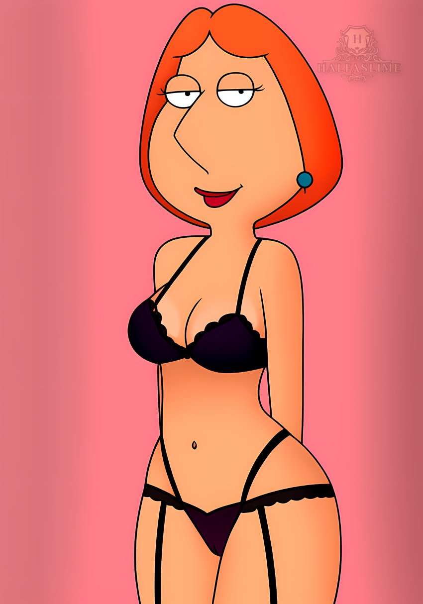 ai_generated arms_behind_back bedroom_eyes cameltoe family_guy female halfaslime lingerie lois_griffin looking_at_viewer milf navel smiling solo