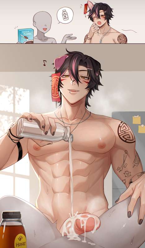 Rule 34 - cum dick gay kaiyo lube male with painted nails smiling at