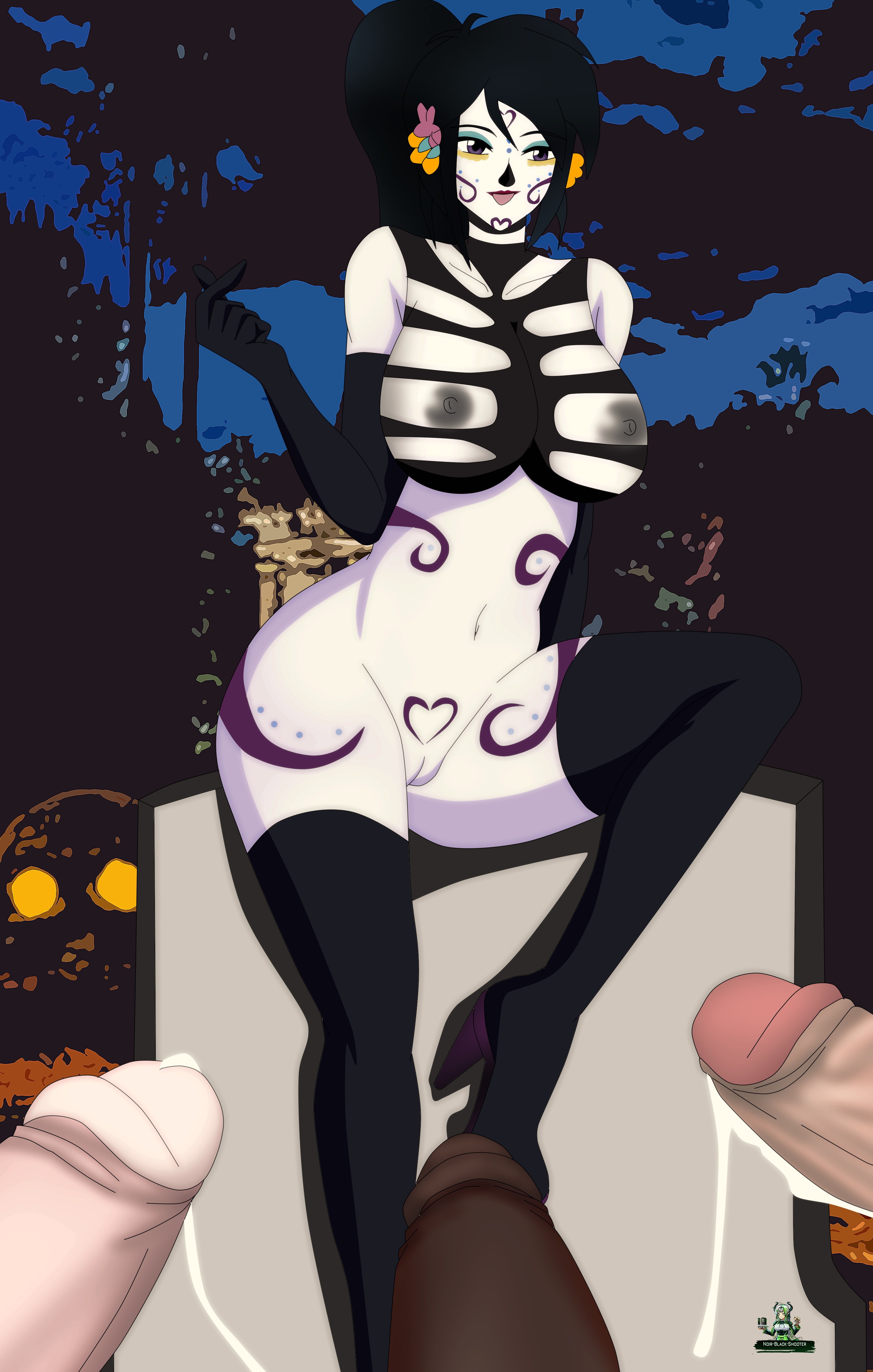 Rule 34 - 1girls 3boys bodypaint breasts catalina la catrina cemetery
