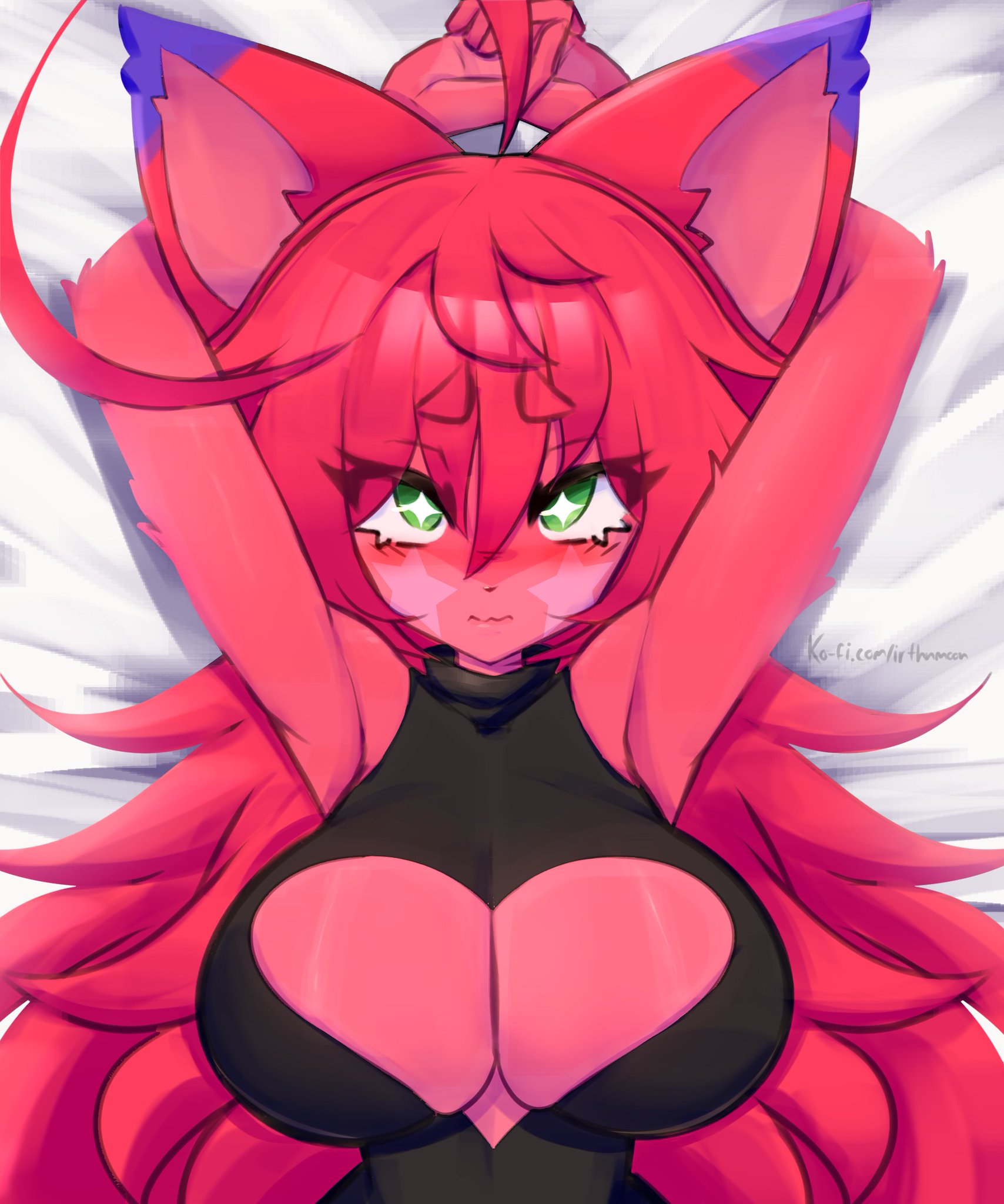 Rule 34 - 1girls arms behind head arms up bed big breasts boob window ...