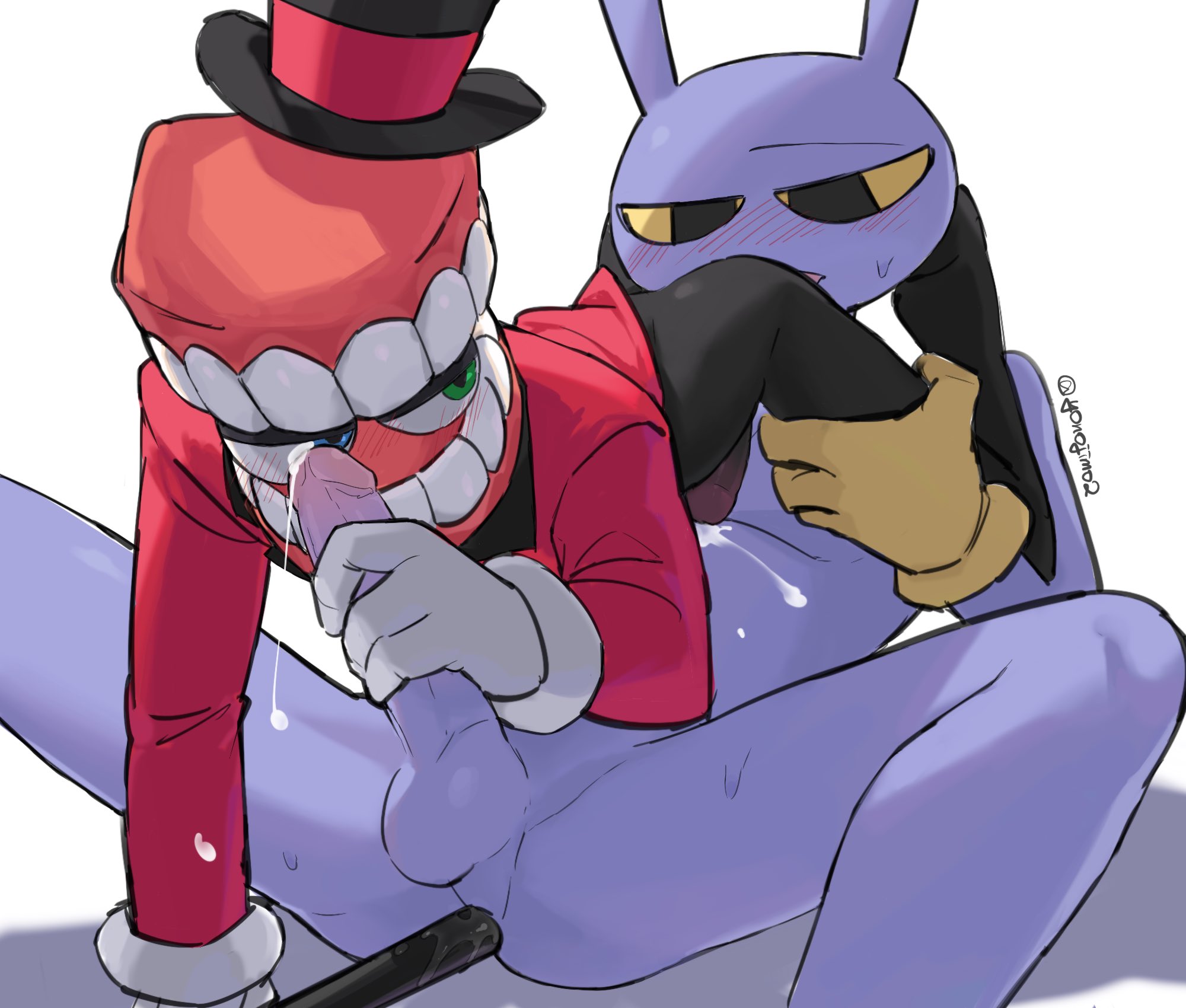Rule 34 - anthro black body blush bow tie bunny bunny ears caine (the ...