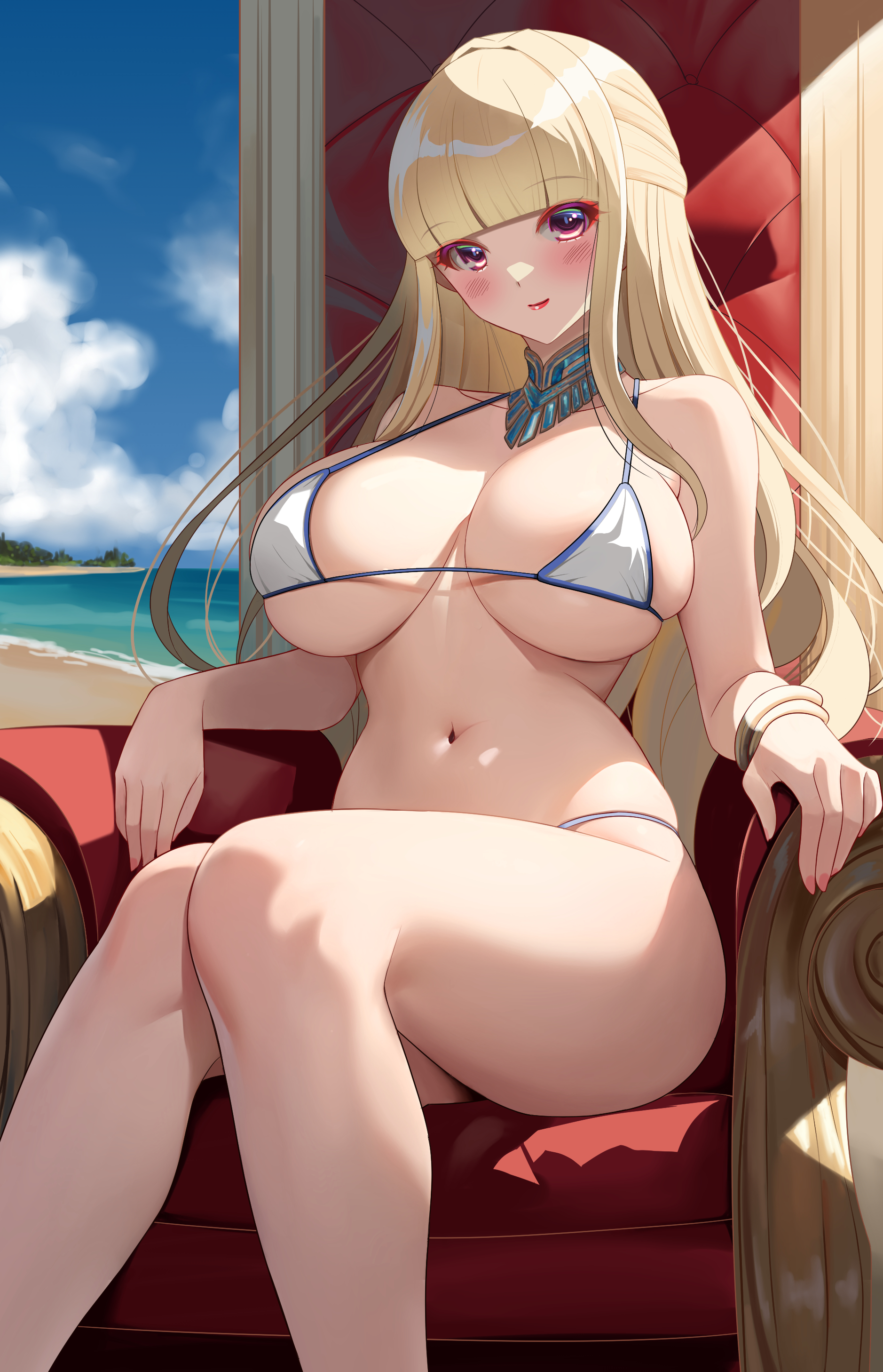Rule 34 - absurdres akihiro0920 bare arms beach bikini blonde hair blue