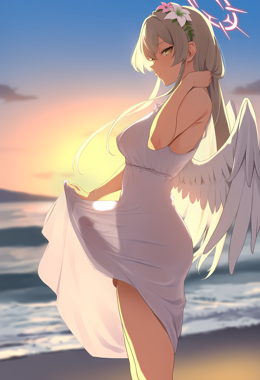 Rule 34 - ai generated angel wings backlighting balls beach blue