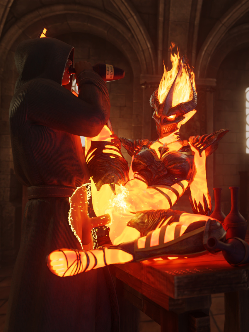 Rule 34 - 1boy 1girls 3d female female penetrated flame flame atronach