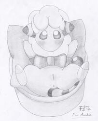 00s 2004 anus blush bow chu female female_only flaaffy front_view graphite_(medium) greyscale lying monochrome nude on_back open_eyes pokémon_(species) pokemon pussy ribbon simple_background solo spread_legs tail vulva white_background rating:Explicit score:32 user:bot