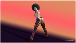  1futa 3d afro areolae ass back_view backsack balls bending_forward black_hair breasts brown_skin crotchless cum cum_drip cum_in_ass cum_on_ass futa_only futa_sans_pussy futanari gaping gloves hand_on_ass highres intersex jsbloodwine large_ass leather legs_apart looking_at_viewer nipples nude partially_clothed realistic slim standing twisted_torso watermark wide_hips  rating:explicit score: user:directory