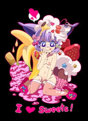 banana beige_skin big_head black_background bow breasts cherry color cream cupcake espeon female female_only food footwear fruit fur furry_ears hair hairbow heart humanized ice_cream kemonomimi licking licking_lips looking_at_viewer nipples open_eyes pointy_ears pokemon purple_eyes purple_fur purple_hair short_hair sitting slippers smile solo strawberry tongue waffle rating:Explicit score:4 user:bot