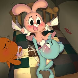  anais_watterson bed bound cartoon_network cum cum_on_face darwin_watterson female gumball_watterson incest male panties penis pussy sex straight tcraw the_amazing_world_of_gumball tongue underwear young 