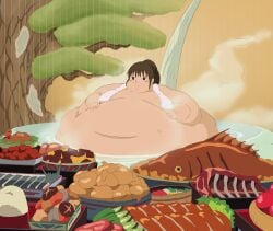 1girls chihiro_ogino eishiban fat fat_female fat_fetish food mostly_nude obese obese_female overweight spirited_away studio_ghibli ussbbw weight_gain