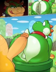  anus apple ass balls belly big_butt big_mouth_(anatomy) bodily_fluids bowser butt_heart cloud collar duo erection eyebrows fangs food fruit gay genitals grass green_body green_yoshi hair heart hi_res hill horn imminent_rape imminent_sex koopa looking_at_genitalia looking_at_penis looking_back looking_down looking_down_at_partner male male/male mario_(series) nintendo orange_eyebrows orange_eyes orange_hair outdoors penis pipes plant protagonistsub_antagonistdom red_shell scales scalie scared shadow shell shrub sky spiked_collar spikes spikes_(anatomy) struggling struggling_to_fit stuck stuck_in_pipe super_mario_bros. sweat tail teeth thick_eyebrows thick_thighs throbbing throbbing_penis tongue tongue_out warp_pipe yellow_body yoshi zlut385 
