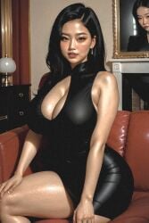  1980s_(style) 1girls 2024 ai_generated armpits asian asian_female asian_girl big_breasts black_dress black_hair breast_grab breasts brown_eyes cleavage collarbone curvaceous curvy dark_brown_eyes dark_eyes dress earrings exposed_thighs eyebrows eyelashes female female_focus female_only furniture furniture_lamp gigantic_breasts hair hand_on_hip high_resolution highres hips hourglass_figure inside interior japanese_female large_breasts light-skinned_female light_blush light_skin lips lipstick living_room looking_at_viewer makeup medium_hair midriff navel necklace oc original original_character parted_lips picture_frame plump red_lips red_lipstick retro self_upload sitting sitting_on_sofa skindentation slightly_chubby slightly_chubby_female smile smiling smiling_at_viewer sofa solo stable_diffusion standing tagme teeth teeth_showing thick thick_breasts thick_thighs thighs toned toned_body toned_female vintage voluptuous voluptuous_female wide_hips yodayo 