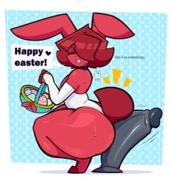  1boy ambiguous_gender dildo easter easter_egg feminine original original_character red_hair red_skin shulky_bnuuy shulky_nsfw tagme 