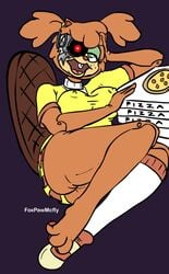  1girls animatronic areola beaver beverly_the_beaver breasts brown_fur brown_hair buckteeth disney disney_channel eyeshadow female female_only fur furry giffany gravity_falls green_eyes looking_at_viewer mammal nipples pizza_box plain_background rodent solo straight_hair tied_hair twintails 