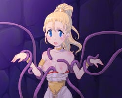  bare_shoulder blonde_hair blue_eyes blush breasts captured chrono_trigger clothing color dress female imminent_rape jewelry long_hair marle nipples open_mouth ponytail princess restrained scared tear tears tentacle tentacle_under_clothes tied_hair 