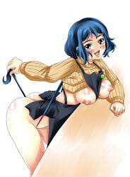  apron areolae ass between_breasts blue_hair blush breasts breasts_out clothes_between_breasts erect_nipples female green_eyes gundam gundam_build_fighters hadaka_apron happy hips huge_breasts iori_rinko kurogane_(majesticrune) large_breasts lipstick long_hair milf nipples no_bra nopan open_mouth ponytail ribbed_sweater shiny shiny_skin smile solo sweater sweater_lift thighs tied_hair turtleneck very_long_hair wide_hips 