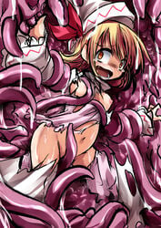  blush breasts clothing female hat hemogurobin_a1c lily_white long_hair navel nipples no_panties open_mouth restrained solo tears tentacle tentacle_pit torn_clothes touhou wide_eyed 
