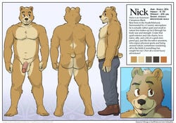  1boy anthro artdecade ass balls bear brown_fur english_text fur furry male male_only model_sheet nude partially_clothed penis solo 