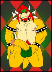 1boy anthro balls beard bowser clothing collar darius_leodragon erection facial_hair humanoid_penis koopa looking_at_viewer male male_only mario_(series) musclegut muscular muscular_male nintendo pecs penis portrait pubes scalie solo spiked_collar spikes standing three-quarter_portrait underwear video_games 