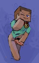  blush brown_hair cat_collar cat_ears cat_tail catboy foreskin male male_only minecraft precum_drip pubic_hair purple_eyes steve_(minecraft) sweating tongue_out uncut unretracted_foreskin winking_at_viewer worm_(artist) 