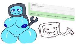  1girls belly big_breasts blue_body blue_nipples blue_skin breasts chubby chubby_belly chubby_female computer_head computer_monitor computer_screen fat female female_focus female_only for_a_head grossthing_(artist) monitor_head naked naked_female nude nude_female overweight overweight_female regretevator roblox robot robot_girl scag_(regretevator) text 