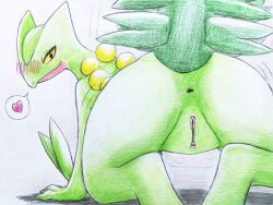  2024 3_fingers 4:3 absurd_res all_fours anus ass bent_legs bent_over big_butt biped black_eyes blush blush_lines clitoral_hood clitoris colored colored_pencil_(artwork) eiroru elemental_creature female feral fingers generation_3_pokemon genitals green_arms green_back green_body green_butt green_face green_hands green_legs green_scales green_tail hand_on_ground heart heart_speech_bubble hi_res humanoid_genitalia humanoid_pussy kneeling leaf leaf_blade looking_at_viewer looking_back looking_back_at_viewer nintendo non-mammal_pussy pink_clitoris pink_pussy pokemon pokemon_(species) presenting presenting_anus presenting_hindquarters presenting_pussy pussy raised_tail red_body red_face red_scales reptile scales scalie sceptile seductive seeds seeds_on_back shadow shaking shaking_butt smaller_version_at_source solo speech_bubble spiked_tail spikes spikes_(anatomy) tail thick_tail traditional_media_(artwork) wiggle wiggle_lines wiggling_hips yellow_sclera 