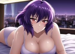  ai_generated breasts cleavage female ghost_in_the_shell kusanagi_motoko large_breasts medium_hair nemo@ai purple_hair solo underwear 
