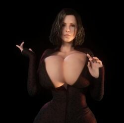  1girls 3d 3d_(artwork) alternate_breast_size black_hair breasts_bigger_than_head breasts_bigger_than_torso cleavage cleavage_window clothed clothed_female female female_only female_solo gigantic_breasts hips hourglass_figure huge_breasts kate_beckinsale selene_(underworld) solo solo_female thighs top_heavy top_heavy_breasts underworld upper_body vaako vampire_girl wide_hips 